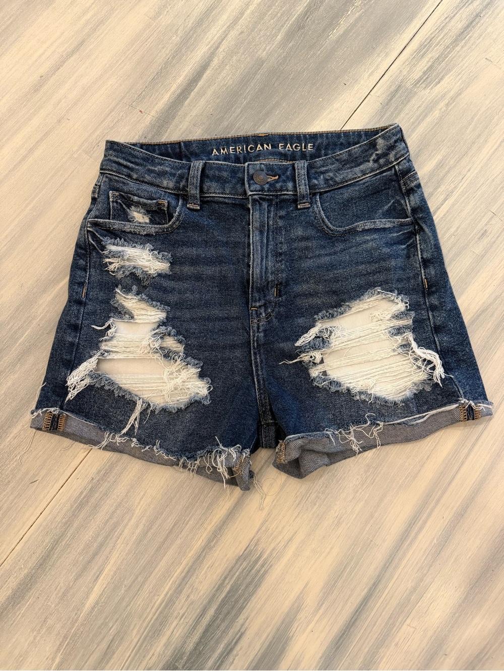 American Eagle High Rise Distressed Denim Jean Shorts Size 4